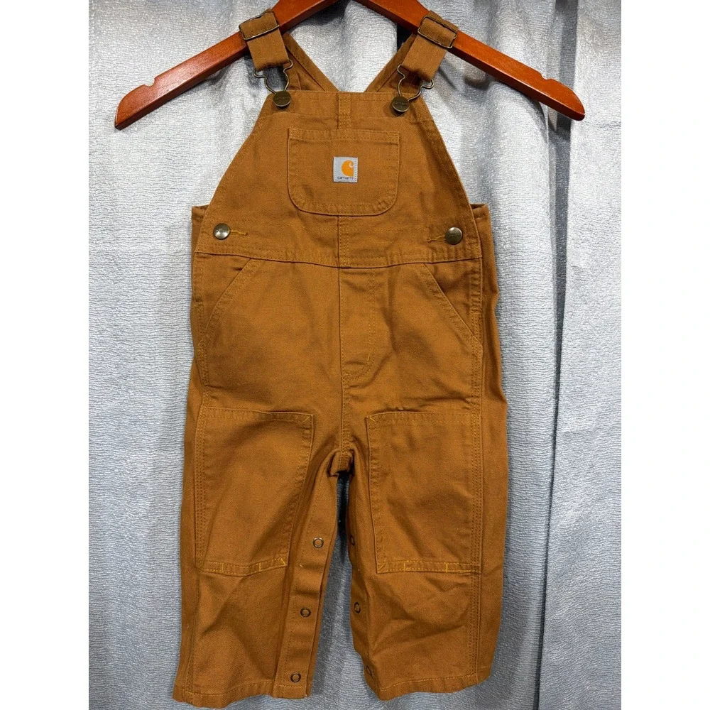 Carhartt Kids 12M Brown Duck Cotton Canvas Bib Overalls Double Front Snaps
